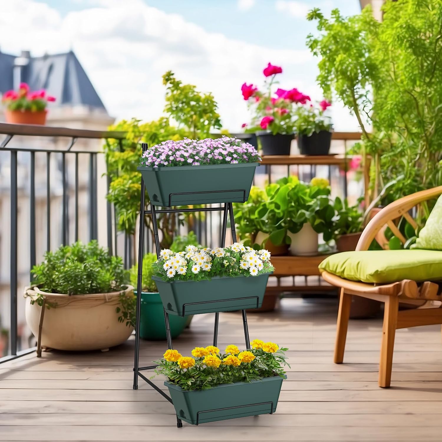 Raised Garden Bed 3 Tier Vertical Garden Planter Standing Garden Bed Planter Box Outdoor Herb Planter with Drainage