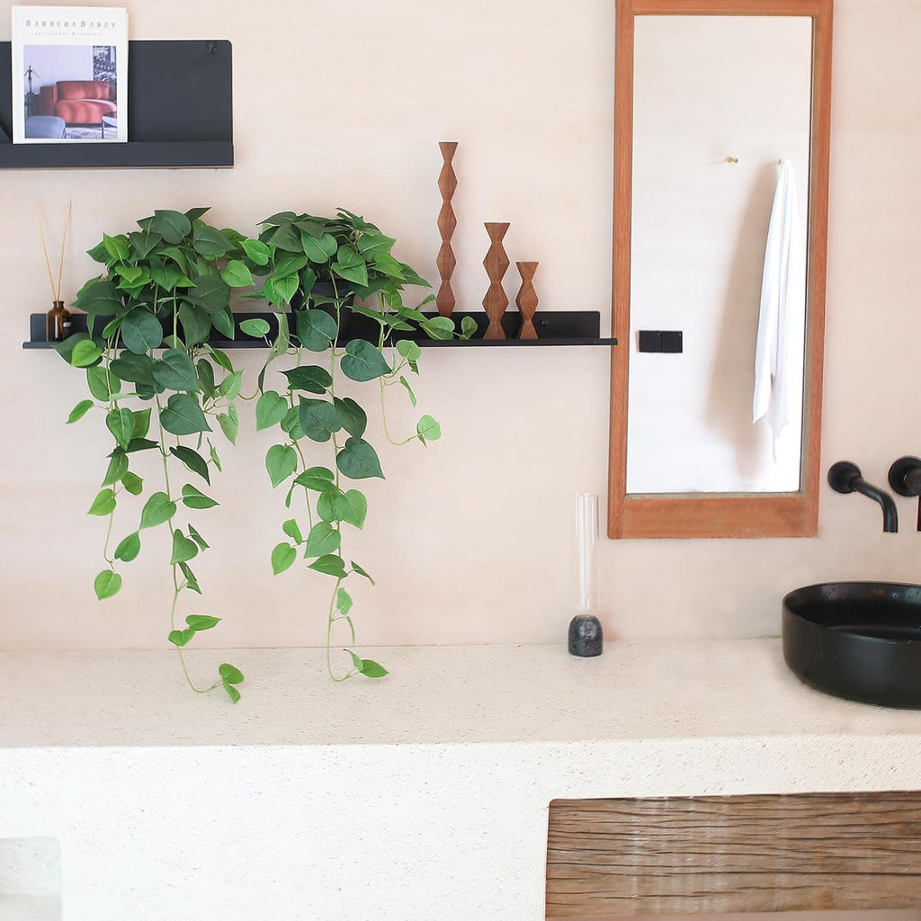 alyptus Fake Pothos Hanging Plants – 33" Set of 2 Faux Ivy Vines with Pots Realistic Silk Devil’s Ivy for Indoor Décor