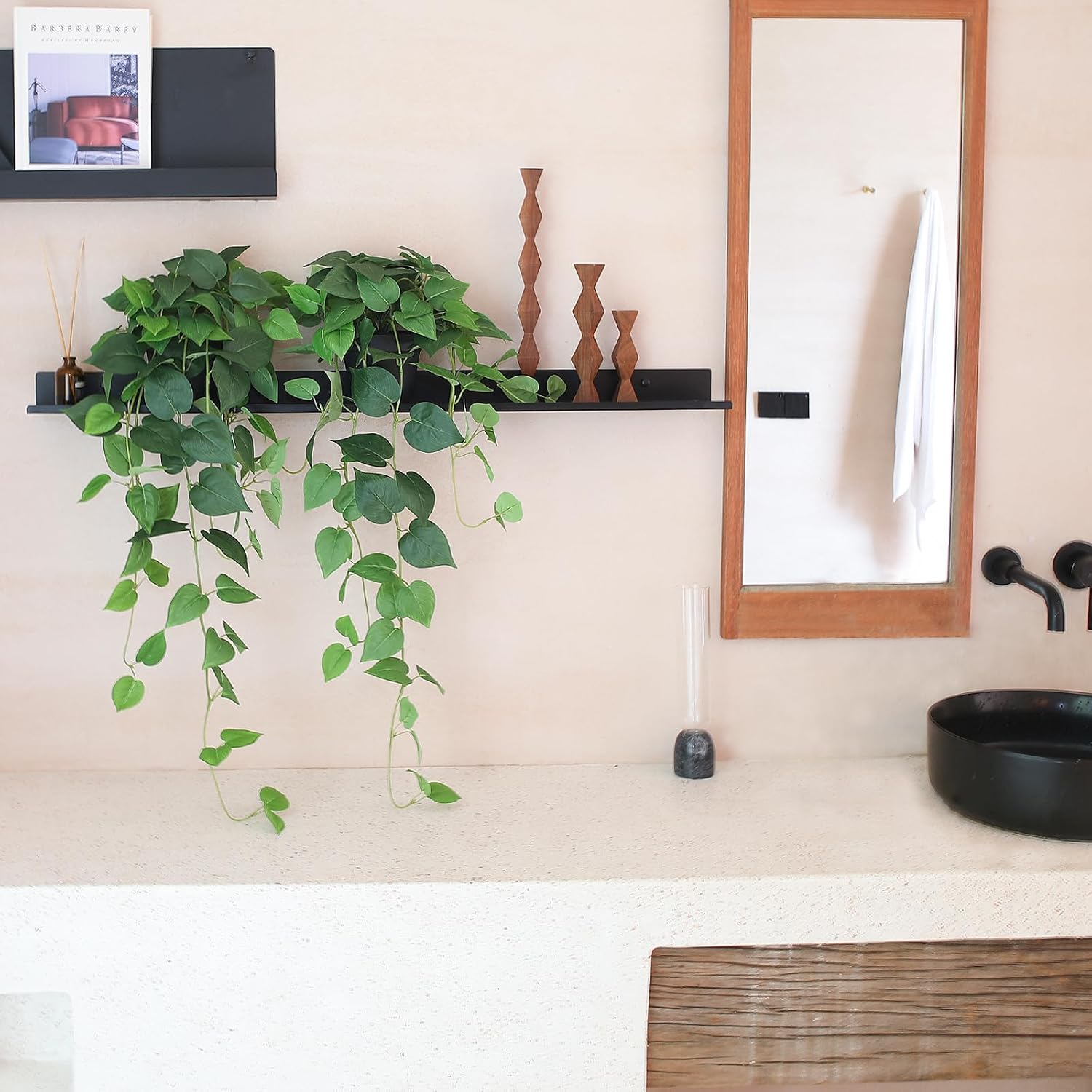 alyptus Fake Pothos Hanging Plants – 33" Set of 2 Faux Ivy Vines with Pots Realistic Silk Devil’s Ivy for Indoor Décor