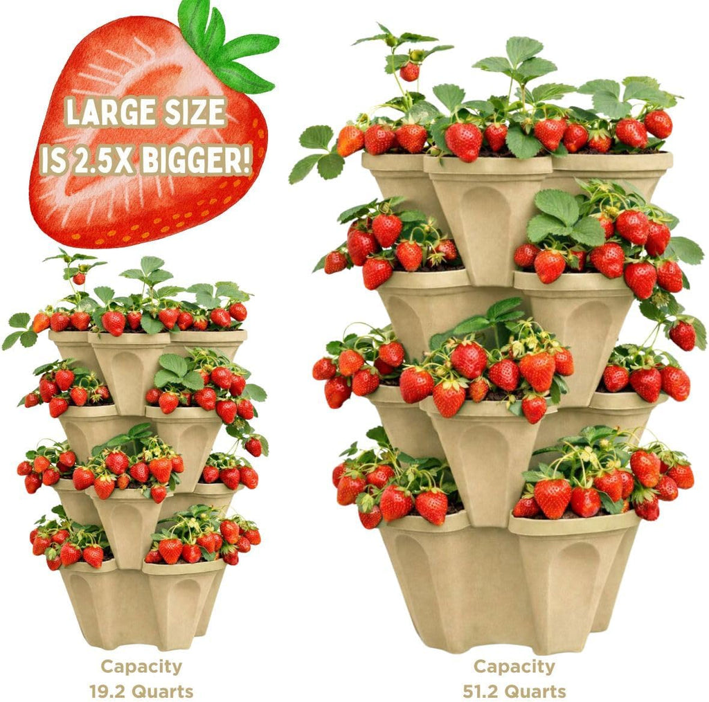 Stackable Vertical Planter Tower, 4 Tier Strawberry Planter,16 Plant Sites, Space Saving Garden Planter for Vegetables