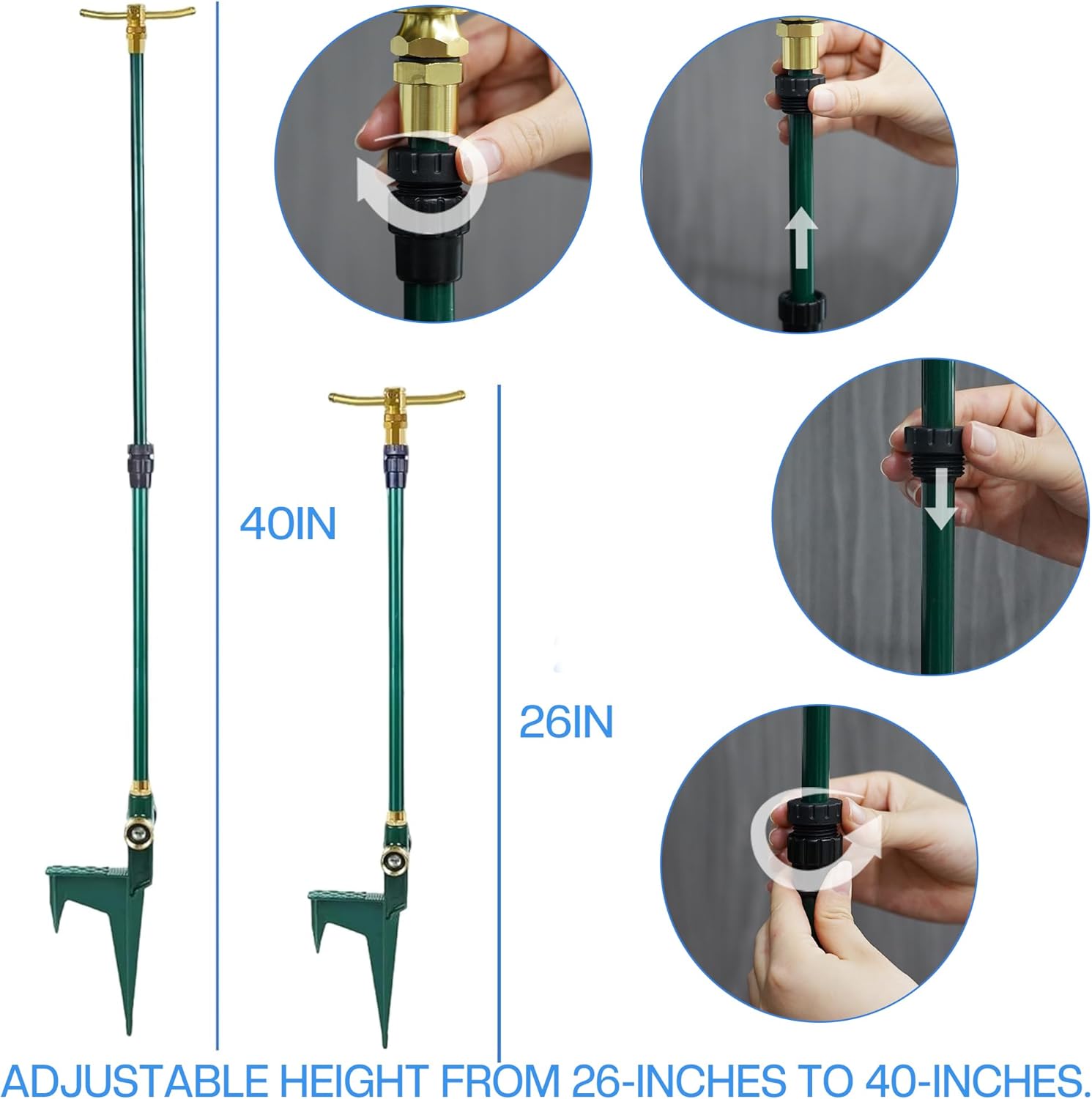 LIULO TOOL 2 Pack 3-Arm Garden Sprinkler, High-Rise Lawn Sprinkler with Adjustable Telescoping Rod and Spike Base, 360