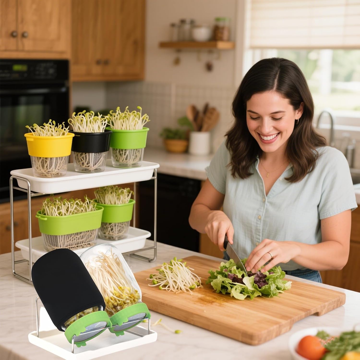  [Large Size] 68oz Sprouting Kit, 2 Sprouting Jar Kits, Wide Mouth Jars with Stainless Steel Screen Sprout Lid, 2000ml