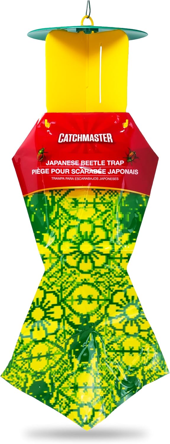 Catchmaster Japanese Beetle Traps w/Rain-Proof Cap 3-Pack & Dual Lure, Beetle Bag Trap, Hanging Beetle Catcher, Pest