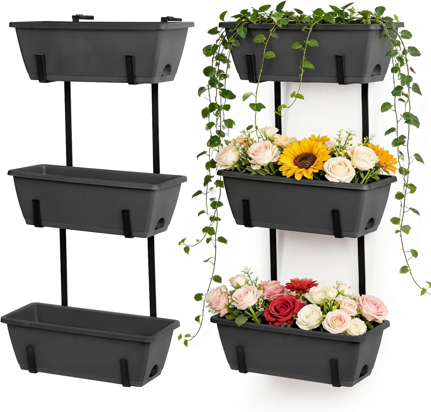 OYEAL Deck Railing Planter Boxes Set of 2 Over The Fence Planters Rail Hanging Planter Boxes with Adjustable Brackets