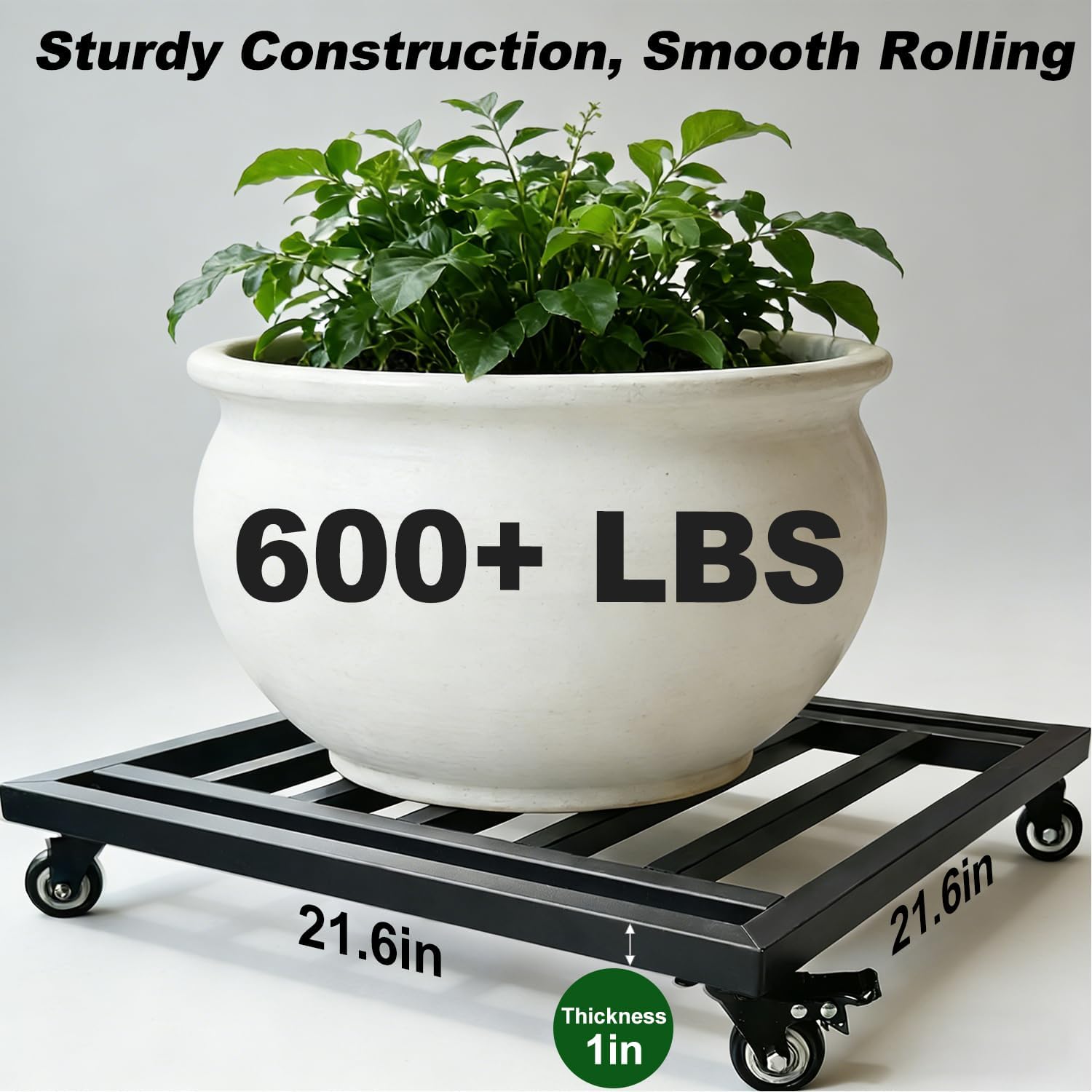 22" Plant Caddy with Wheels Heavy Duty,600Lbs Large Metal Plant Dolly,Rolling Square Plant Stand with Industrial