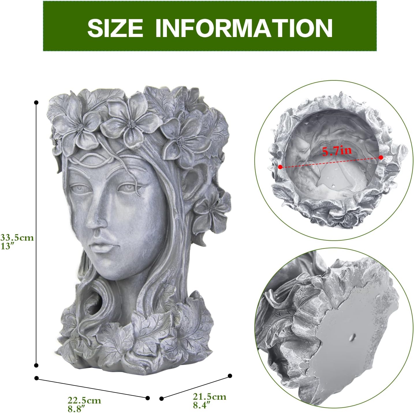 Sungmor Creative Goddess Head Planter Statue for Garden Ornaments | 9×9×14 Inch Premium Resin | Cool Face Large