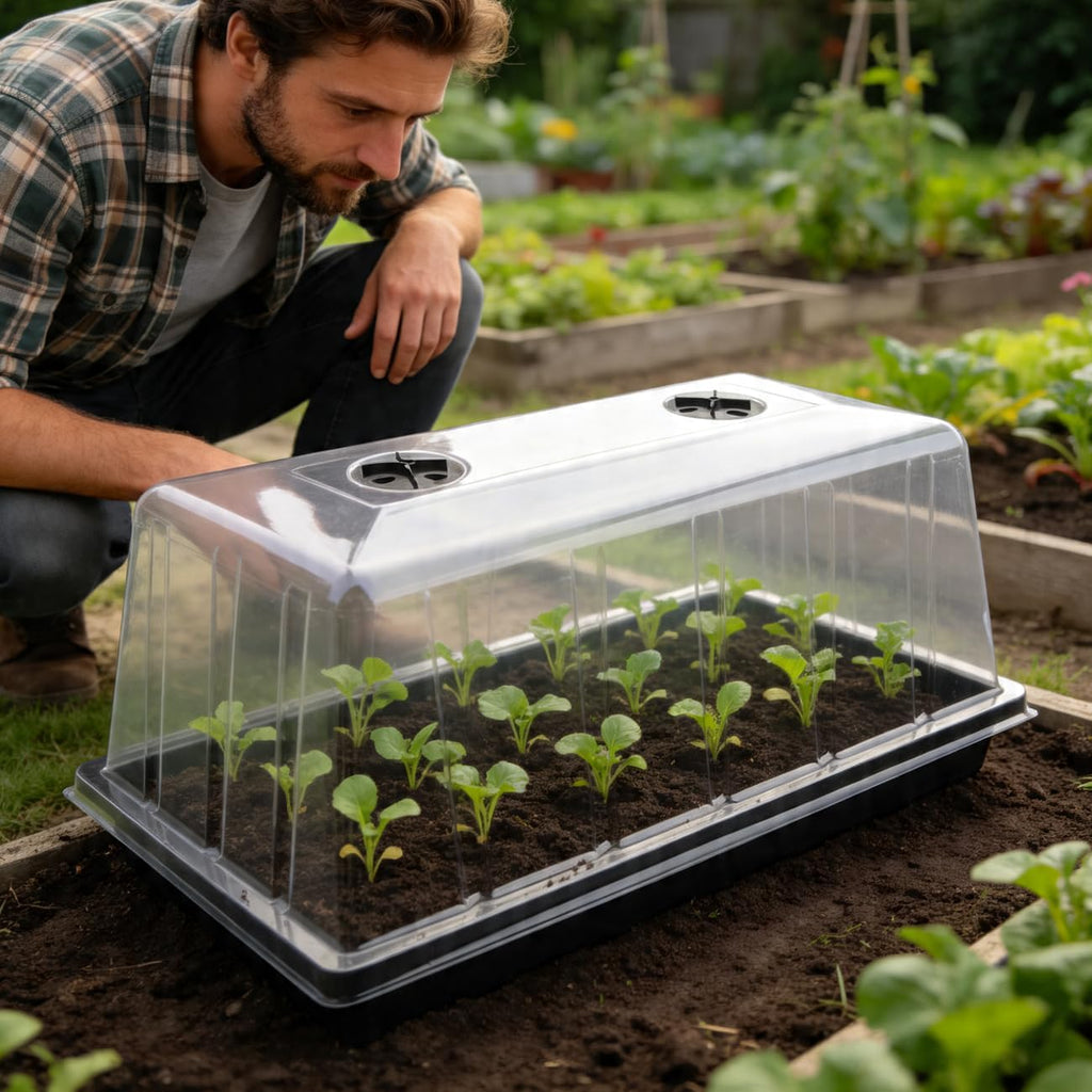 5 Pack 1020 Plant Tray with Tall Dome (7.3 inch), Plastic Flat Seed Starter Tray with Humidity Domes, Heavy Duty 1020