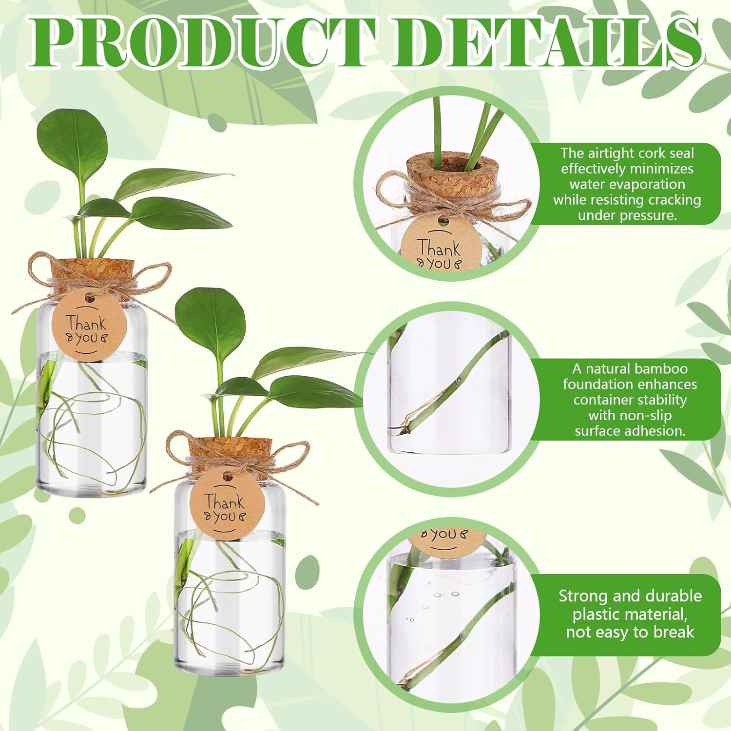36 Packs Plant Propagation Stations with Hole Lid Clear Plastic Cultivation Bottles Tabletop Hydroponic Containers with