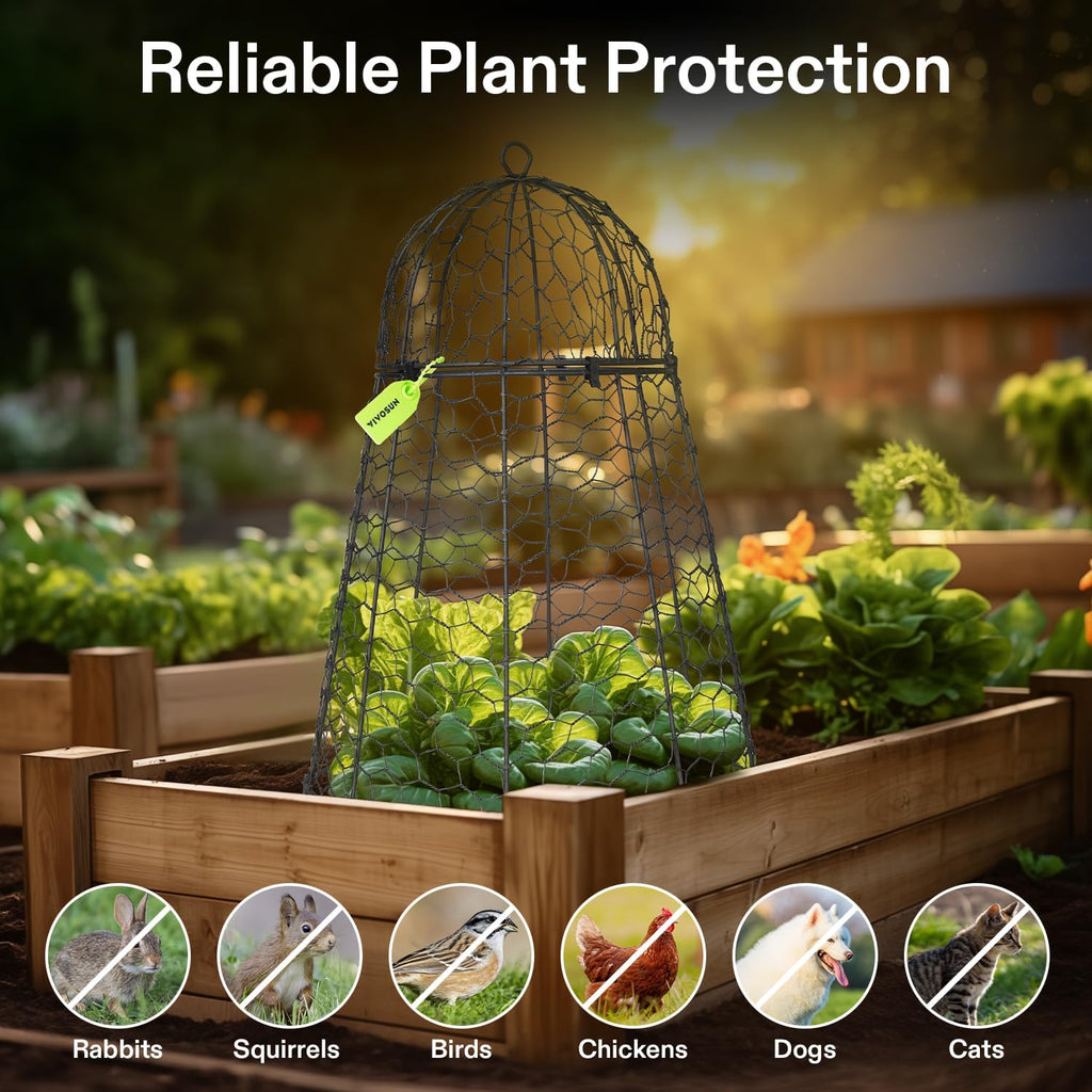 VIVOSUN Garden Cloches for Plants, Rustproof Chicken Wire Cloches with Flip-Top Design & Integrated Folding Stakes