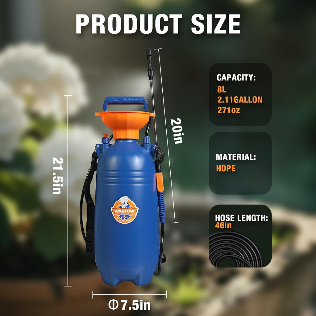 WADFOW 2.11 Gallon Pump Pressure Sprayer, Lawn & Garden Water Spray Bottle for Pests Controlling, Garden Watering and