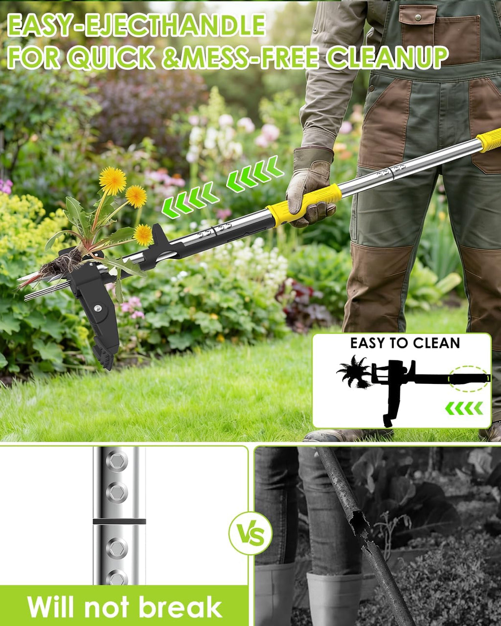 Luvenia Heavy Duty Stand Up Weed Puller Tool, Weed Removal Tool with 41.3" Long Handle & 4 Claw Steel Head, Garden Hand