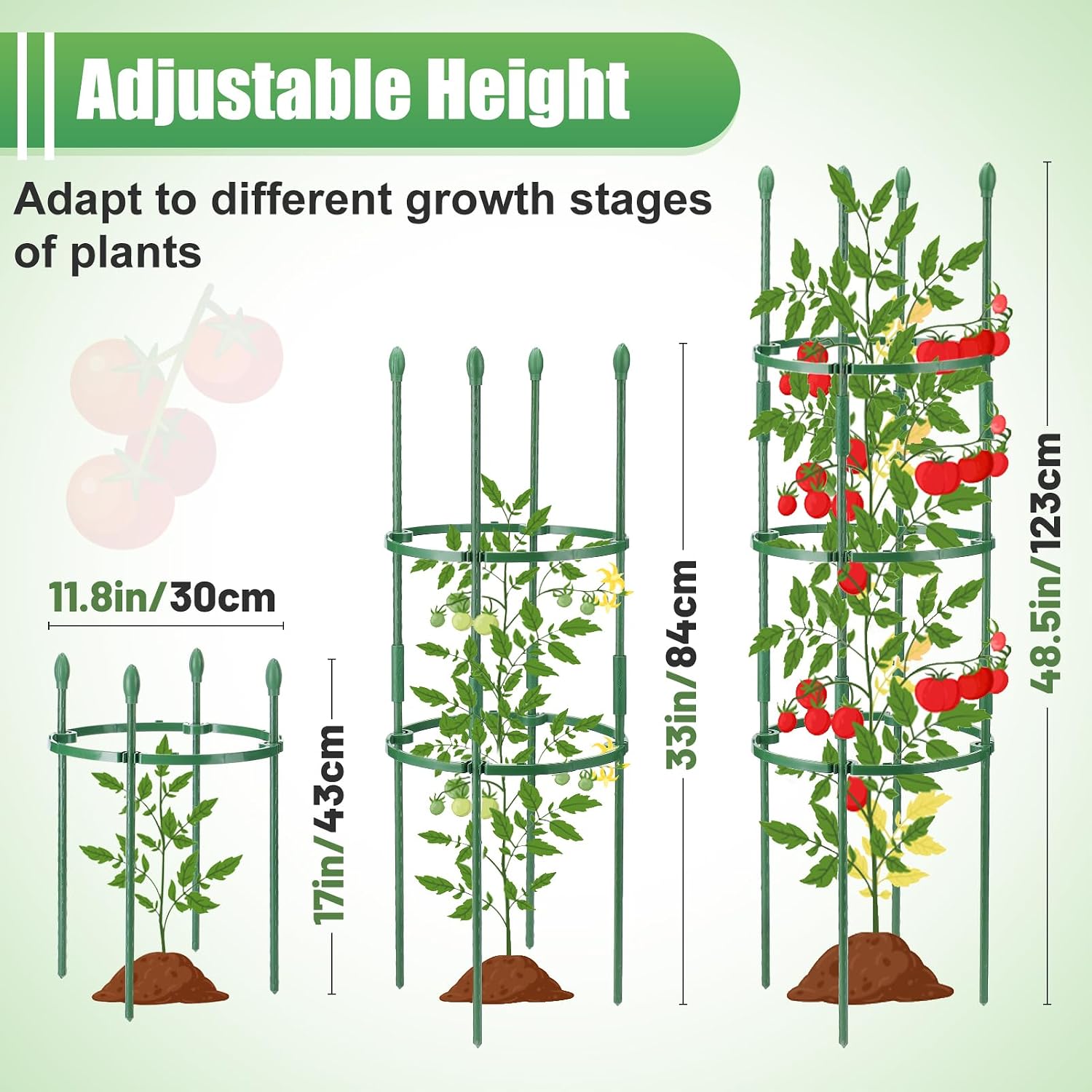 2 Sets Sturdy Tomato Cage with 10 Gal Grow Bags - 48.5" Plants Garden Trellis Planter Kit, Support for Indoor Outdoor