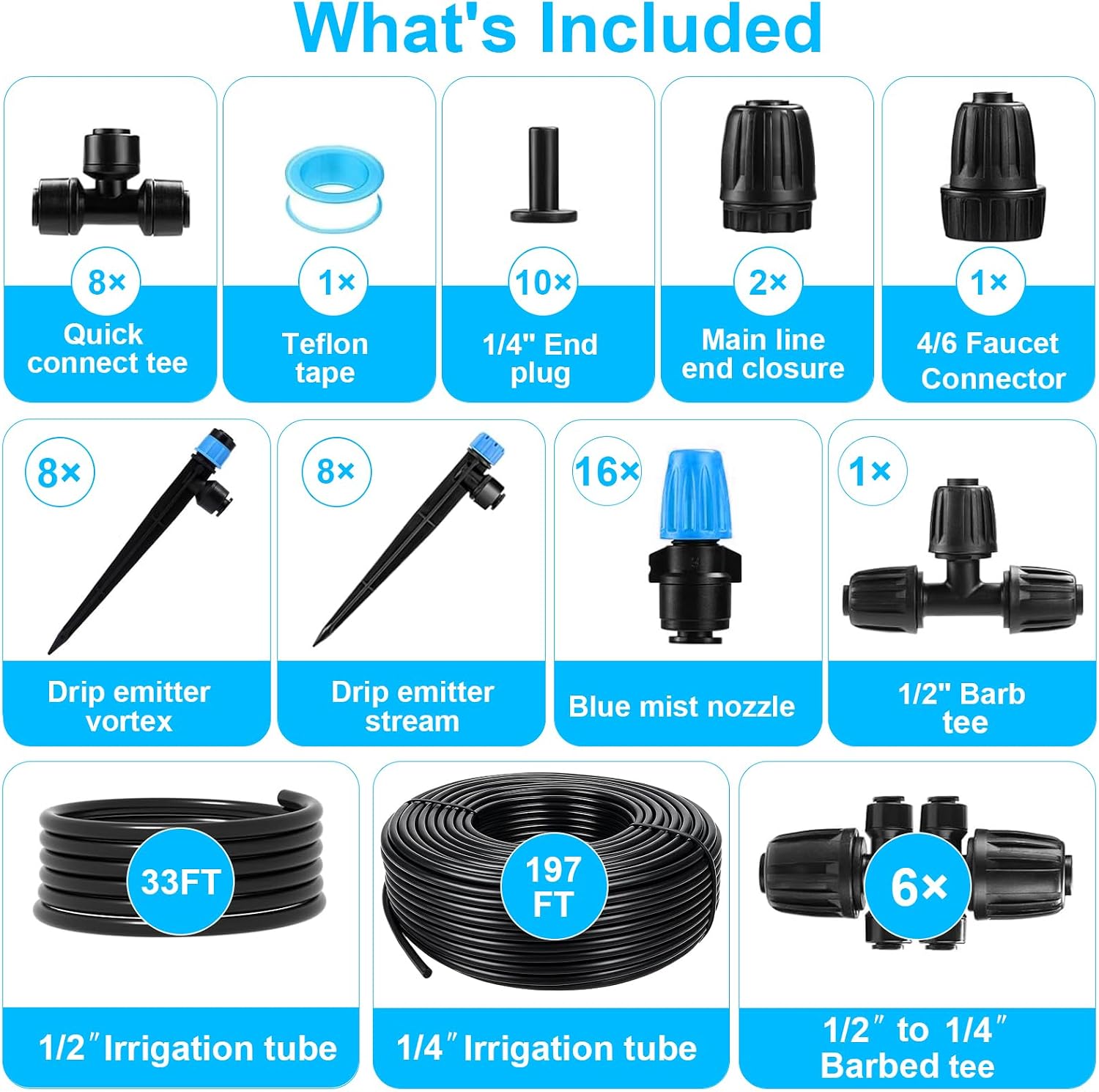 230FT Drip Irrigation System with 1/4" & 1/2" Tubing | Automatic Garden Watering System, Adjustable Spray Nozzles &