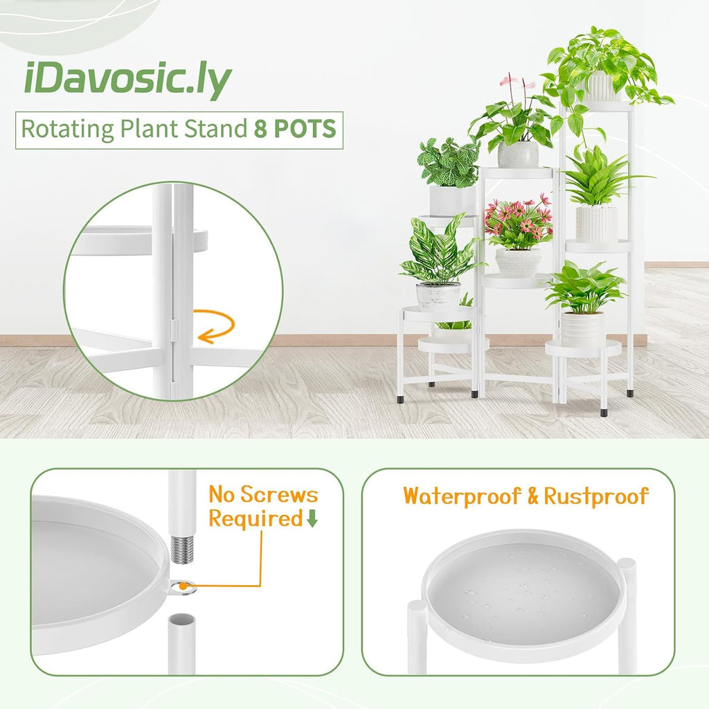 iDavosic.ly Plant Stand Indoor Outdoor, 8 Tier Metal Corner Shelf, White | Tiered Flower Display Holder, Folding Multi