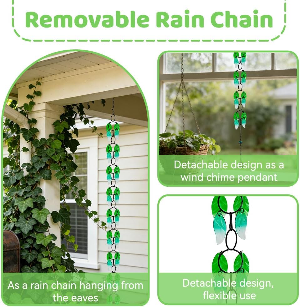 Rain Chains for Gutters Outside, 7.87FT Adjustable Glass Rain Catcher Chain | Heavy Duty Gutter Downspout Replacement