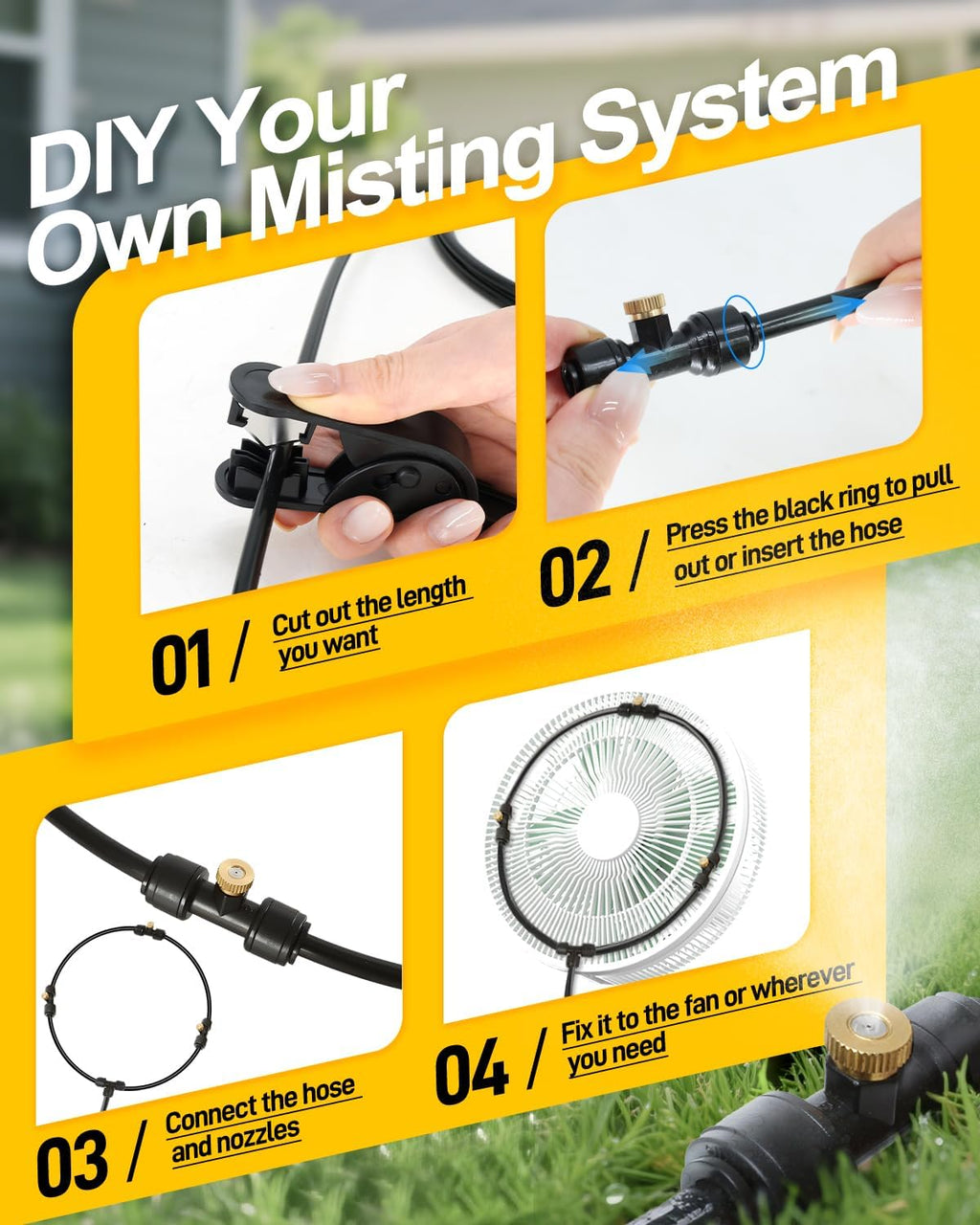 Misters for Outside Patio with Automatic Sprinkler Timer | 50FT Misting System, Extra 10FT Water Pipes,17 Nozzles