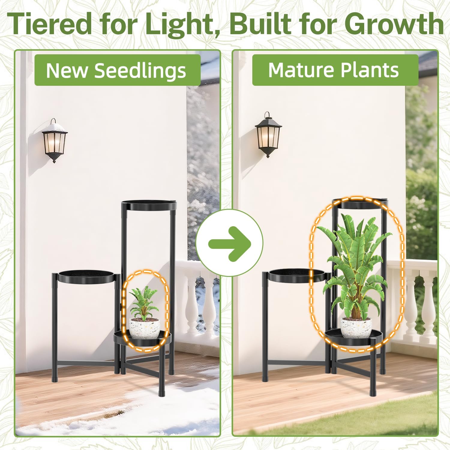 iDavosic.ly Plant Stand Indoor Outdoor, 3 Tier Metal Corner Shelf, Black | Tiered Flower Display Holder, Folding Multi