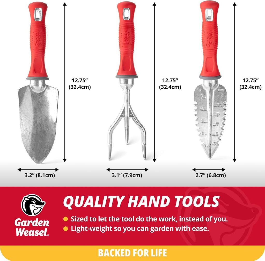 Garden Weasel 3Piece Hand Tool Set Trowel Transplanter Cultivator Gardening | Heavy duty steel combo set for digging