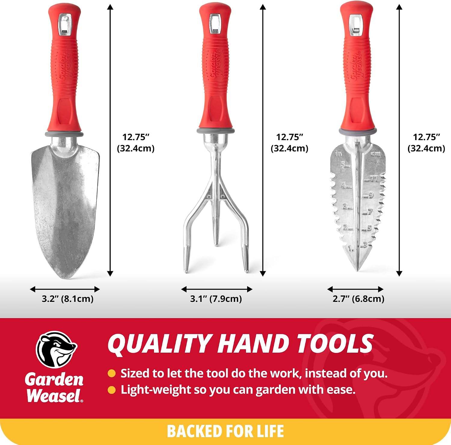 Garden Weasel 3Piece Hand Tool Set Trowel Transplanter Cultivator Gardening | Heavy duty steel combo set for digging