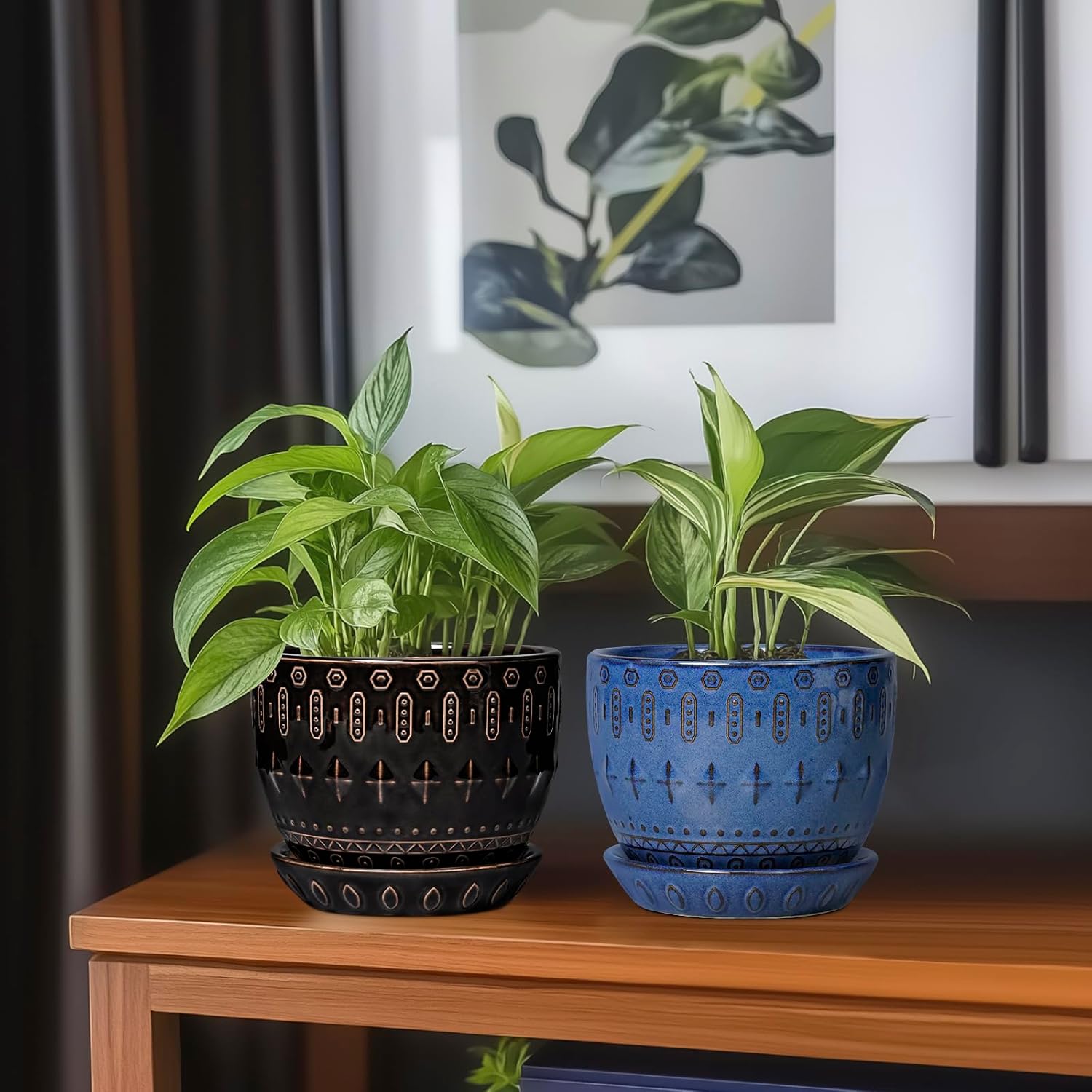 G EPGardening Ceramic Pot for Plants 5.5 Inch - Ceramic Plant Pot Indoor with Drainage Hole and Saucer, Round Boho