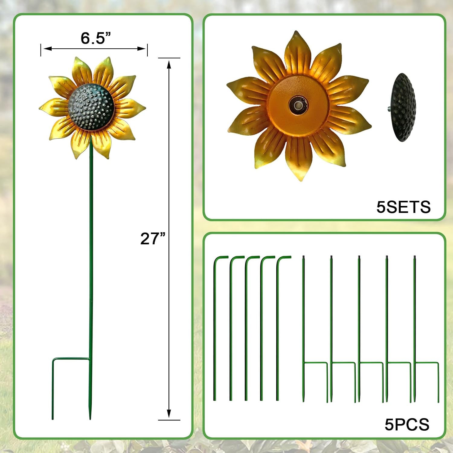 Metal Sunflower Wind Spinners,5 Pack Flower Outdoor Yard Garden Stakes | Metal Wind Spinner for Yard Stake,Patio,Lawn