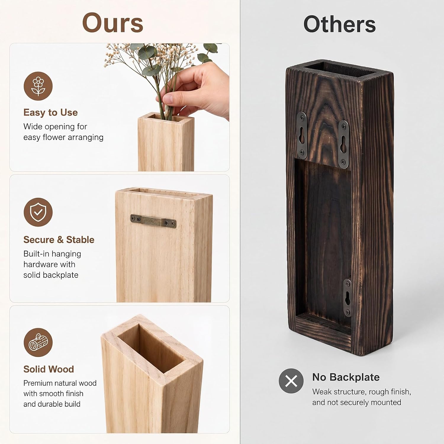 4 Pack Wood Wall Planter Boho Hanging Planter for Living Room Bedroom Bathroom Entryway Modern Farmhouse Wall Decor
