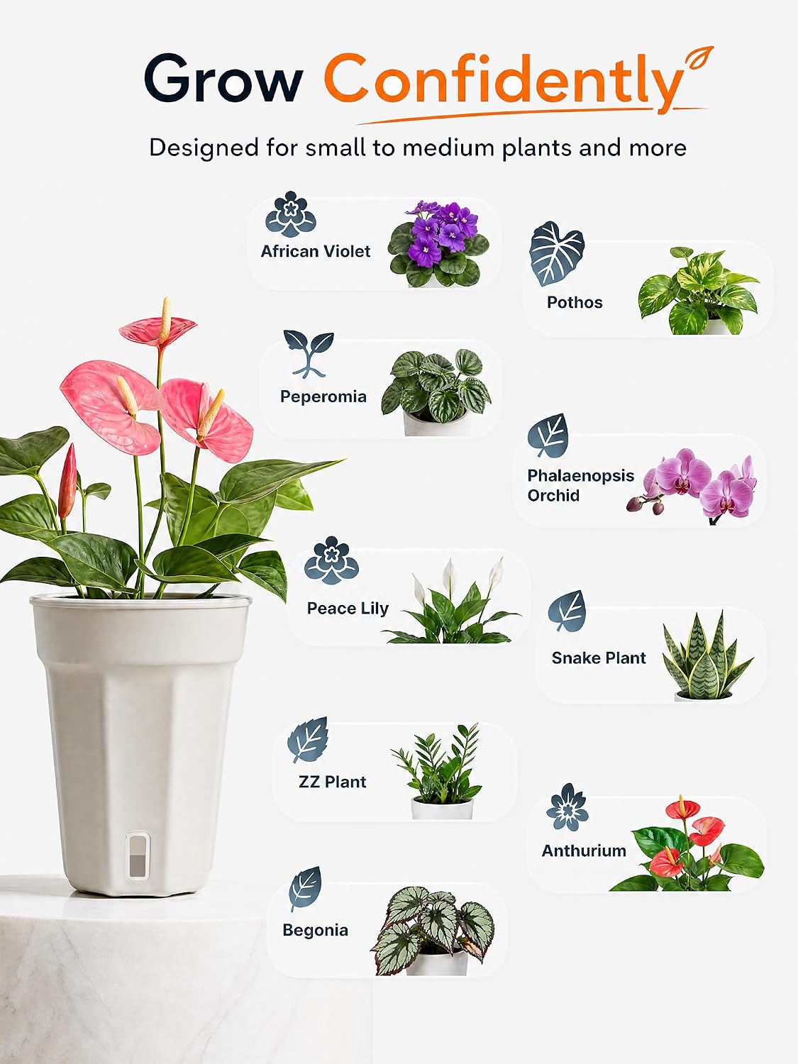 8 Pack 4" Self Watering Pots for Indoor Plants, Clear Inner Cup Planters with Drainage & Water Level Window, Absorbent