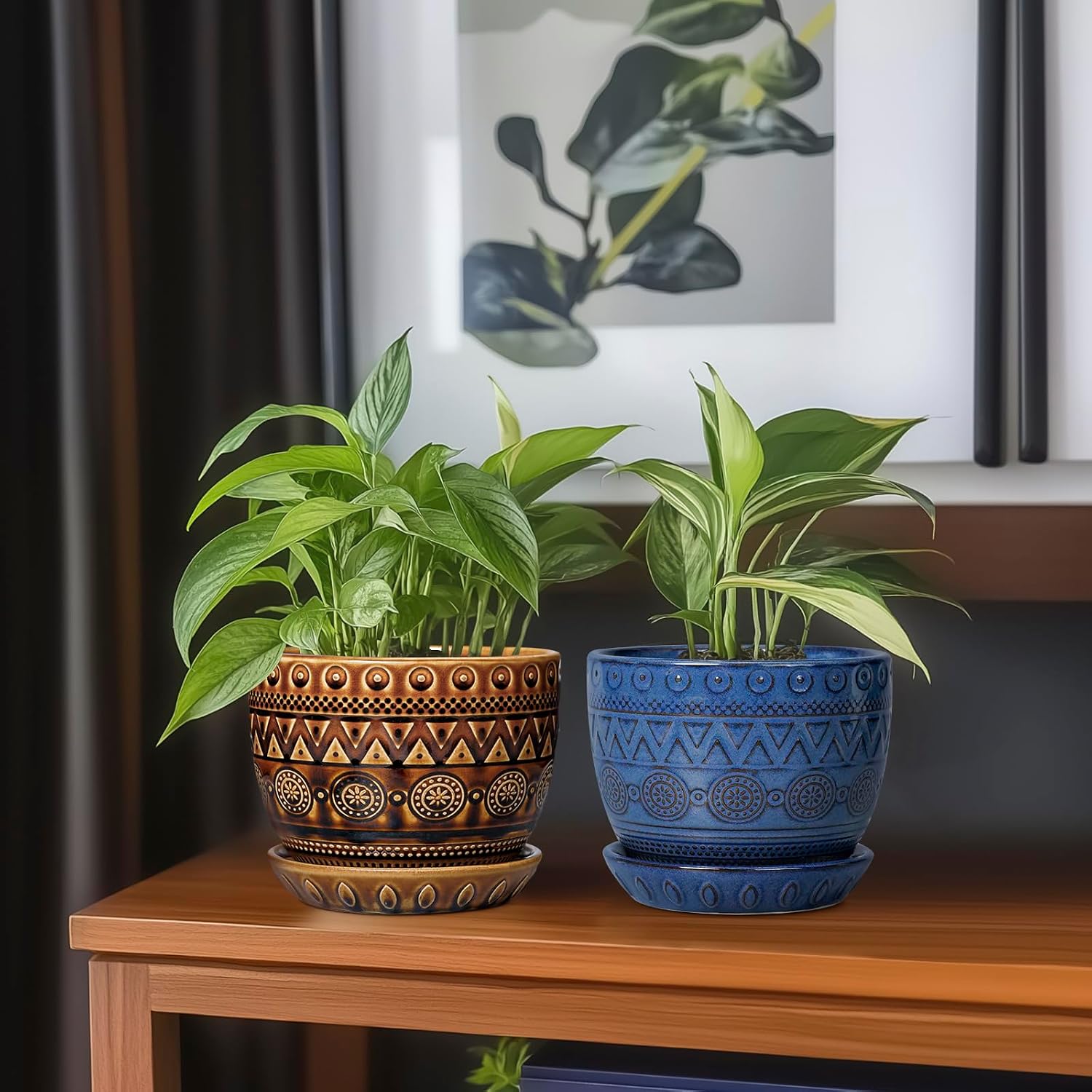 G EPGardening Ceramic Pot for Plants 5.5 Inch - Ceramic Plant Pot with Drainage Hole and Saucer, Boho Round Planter for