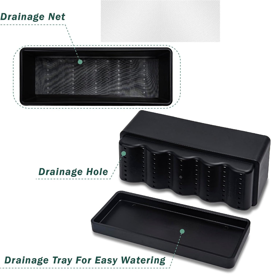 D'vine Dev 2-Pack Rectangular Planters, 12 x 4.5 in, Black, 76-X-B-2 | Minimalist Design, Large Planting Capacity