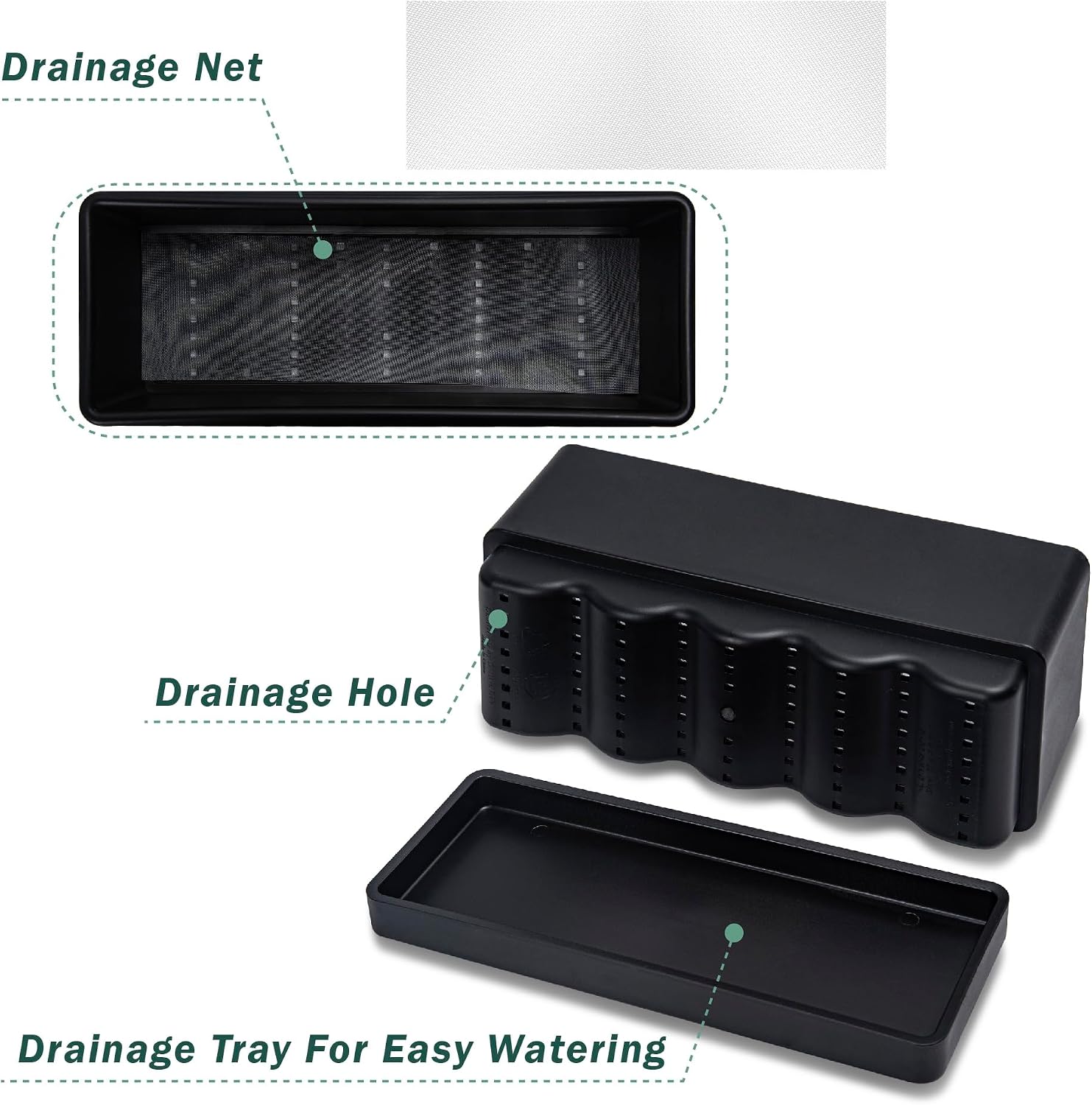 D'vine Dev 2-Pack Rectangular Planters, 12 x 4.5 in, Black, 76-X-B-2 | Minimalist Design, Large Planting Capacity
