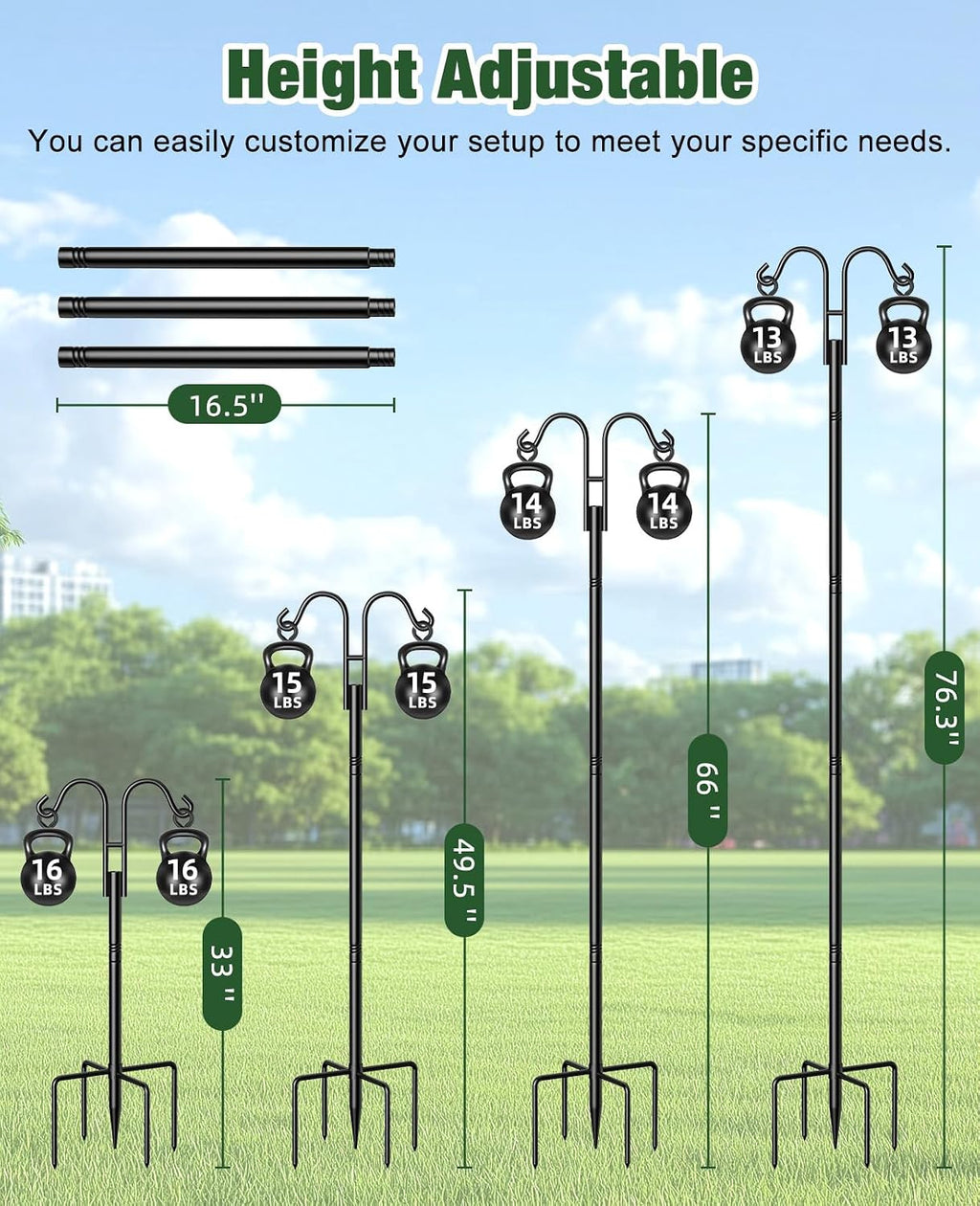Shepherds Hooks for Outdoor Plant Hanger Hummingbird Feeders for Outdoors | Double Shepherds Hooks ,86 Inch Bird Feeder