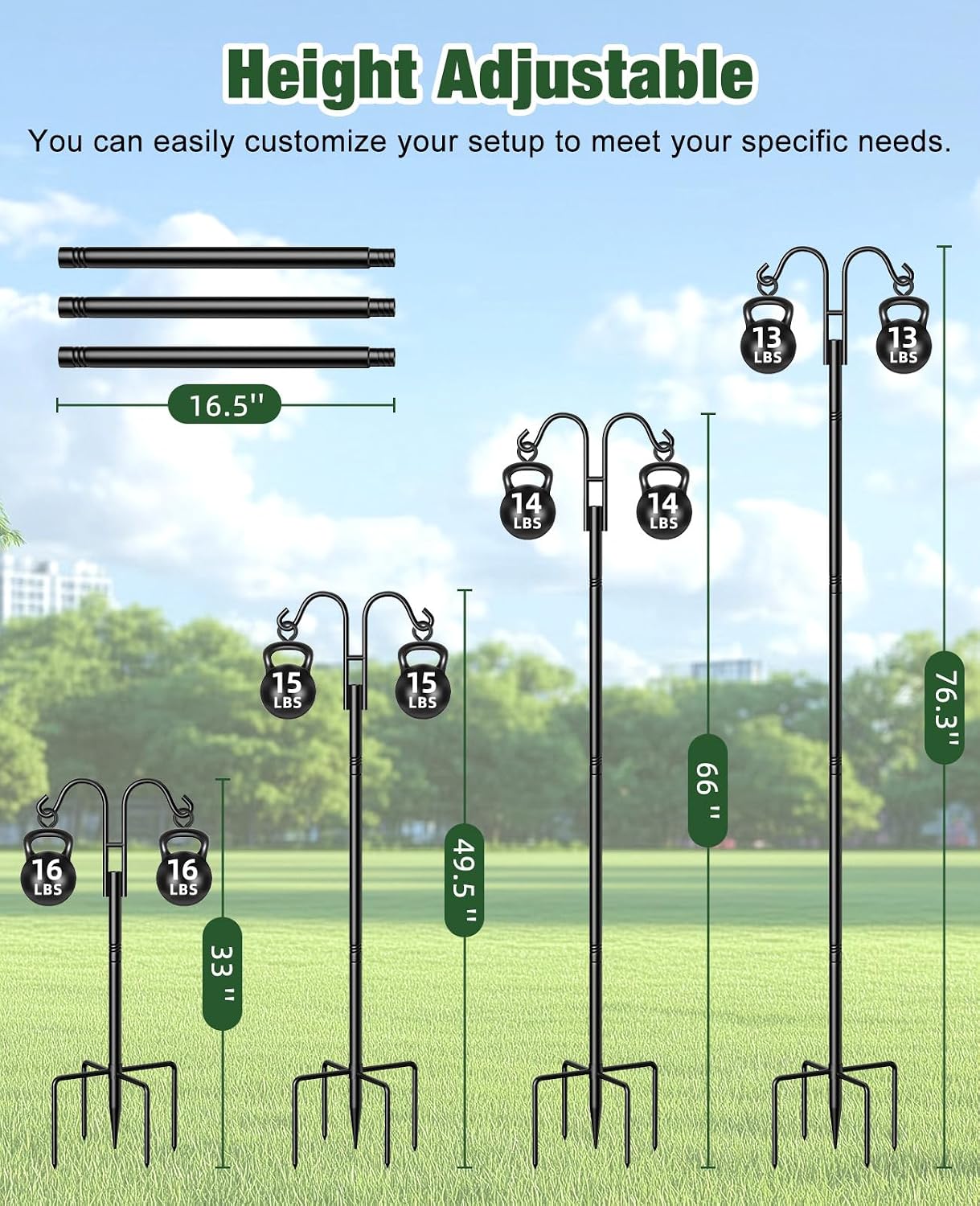 Shepherds Hooks for Outdoor Plant Hanger Hummingbird Feeders for Outdoors | Double Shepherds Hooks ,86 Inch Bird Feeder