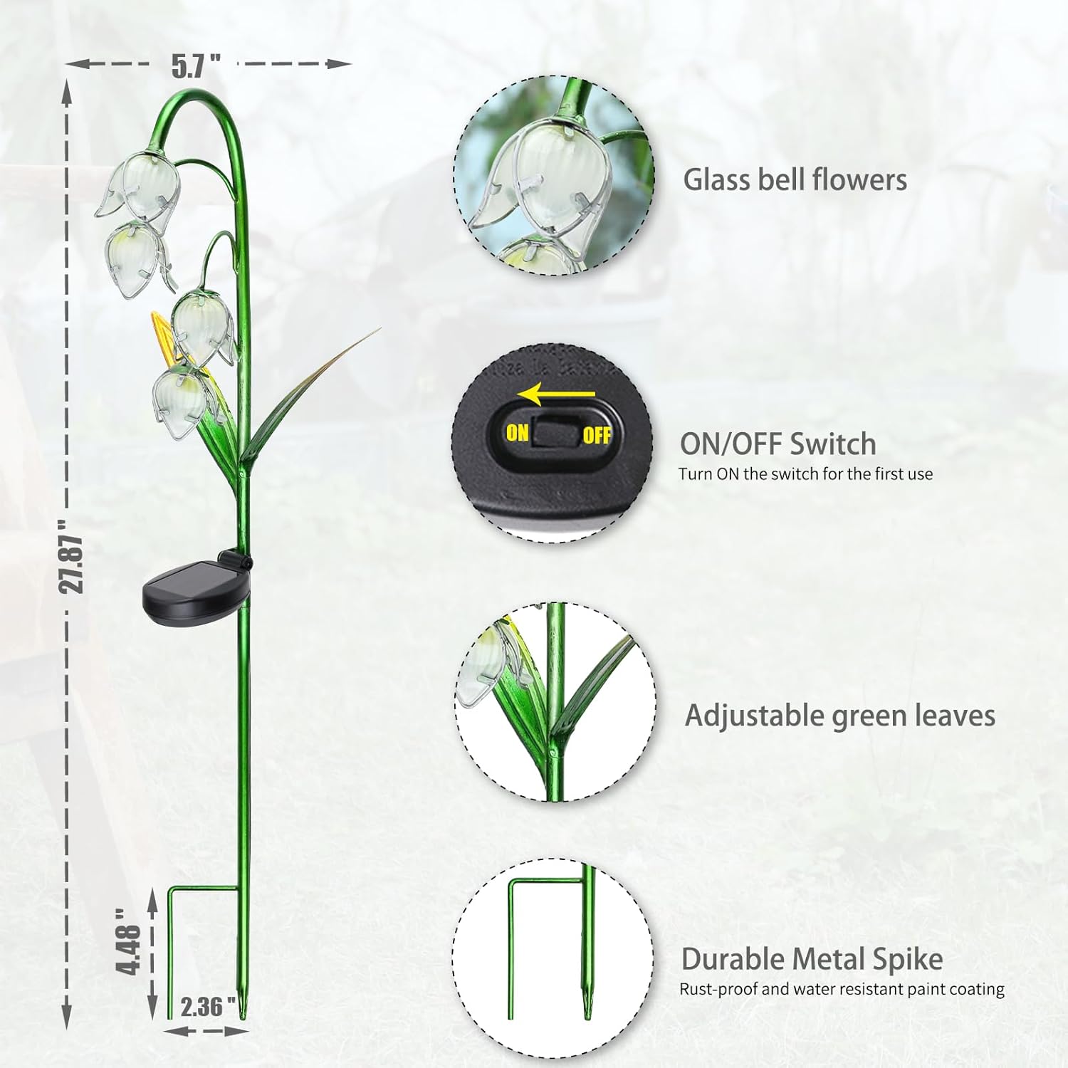 VCUTEKA Outdoor Solar Garden Light, Lily of the Valley Glass Flower Decor | Warm White Solar Stake Light, IP44