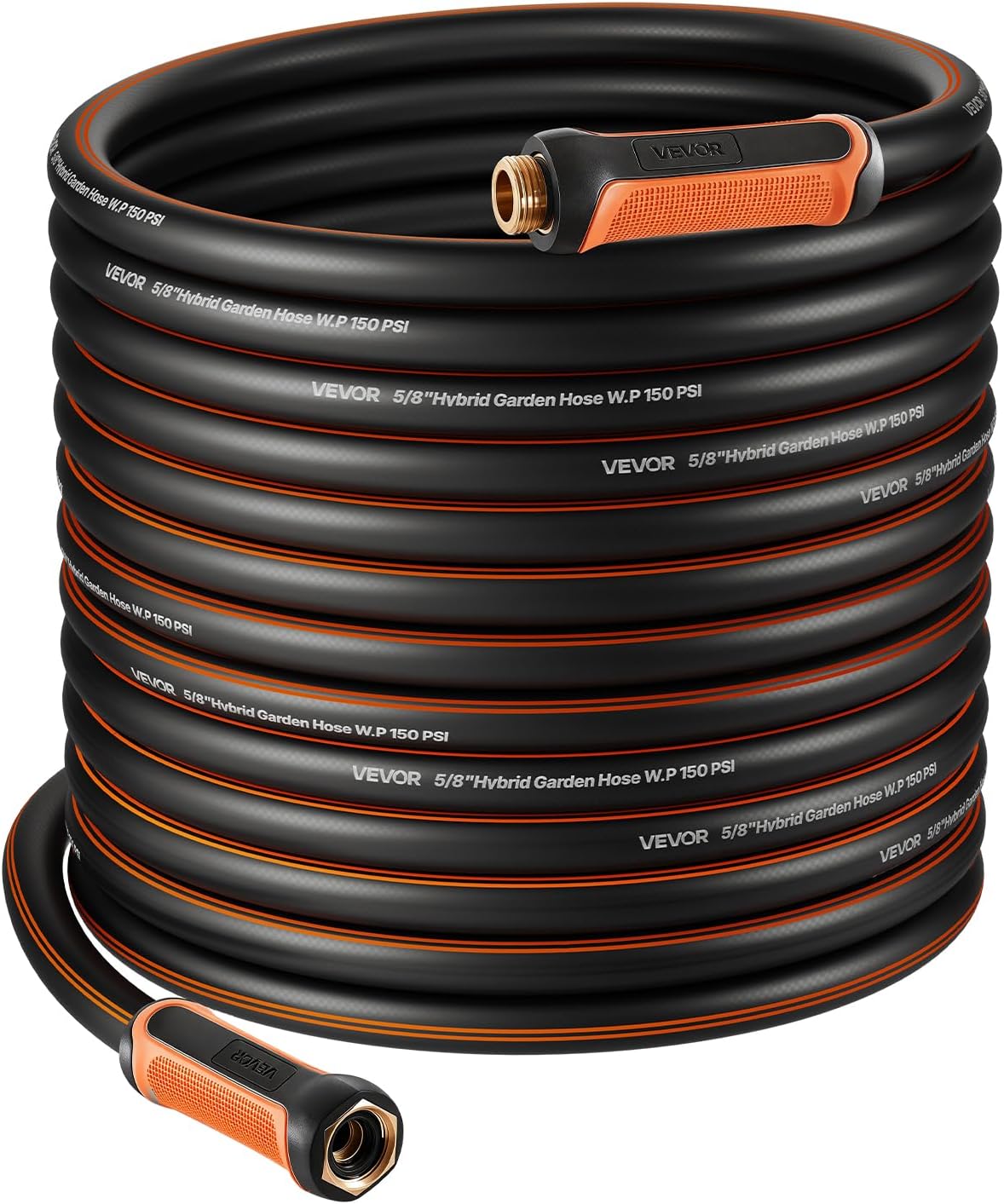 VEVOR Garden Hose, 100 ft 5/8" Heavy Duty 4-Layer Rubber Water Hose, 150PSI Working & 600PSI Burst, Flexible & Non-kink