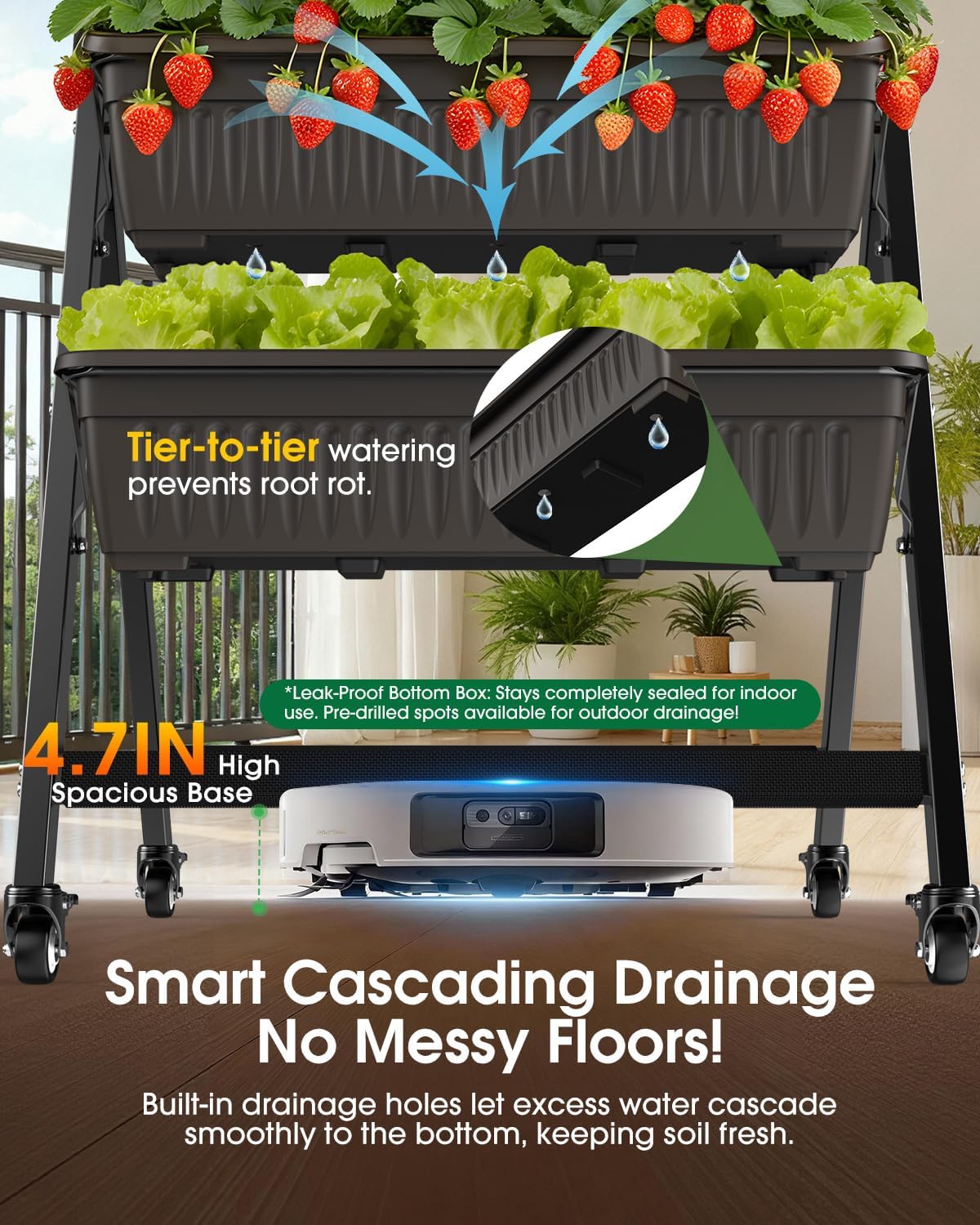 5-Tier Vertical Garden Bed Planter Boxes with Wheels, Drainage System & Storage Space, Mobile Vertical Garden Planter