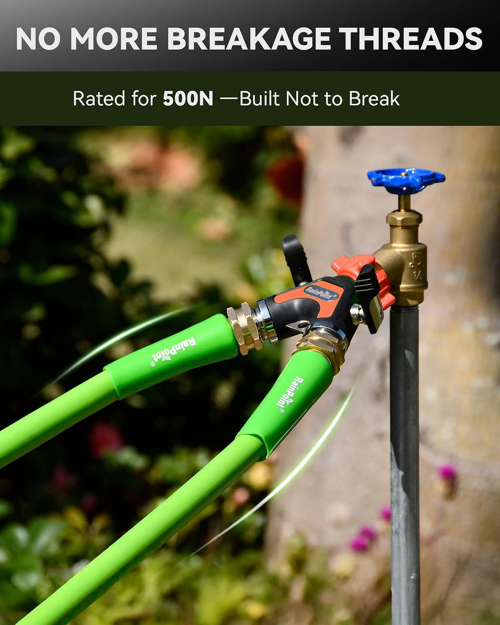 RAINPOINT Garden Hose Splitter 2 Way, All Metal Heavy Duty Water Hose Y Splitter With 2.05" Extra Long Side Handle &