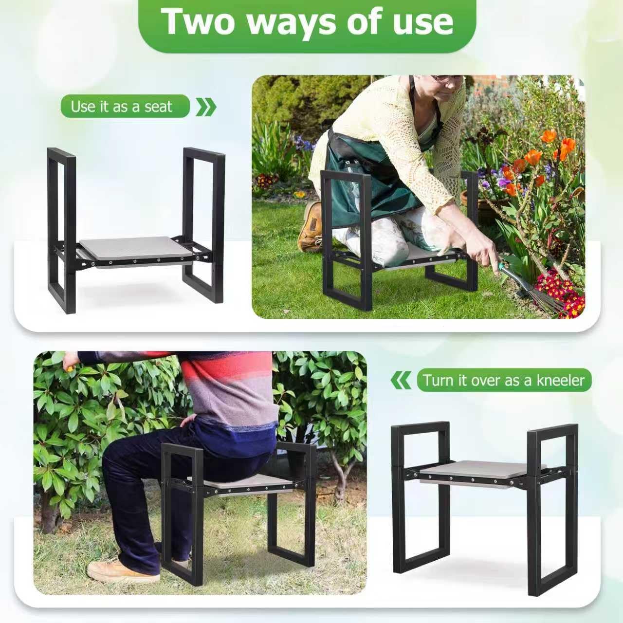 LLARGUEST Garden Kneeler and Seat,Heavy Duty Foldable Kneeling Chair with Handle,Comfortable Wide 12" Garden Kneeling