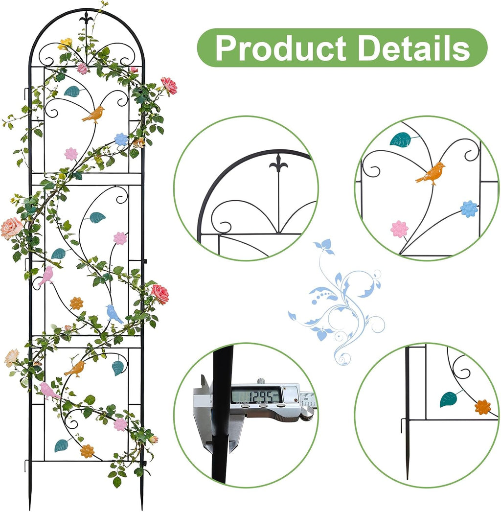 unho 2 Pack 84x19in Garden Trellis Iron Arch for Climbing Plants Outdoor | Decoration Trellis with Black Metal Coating