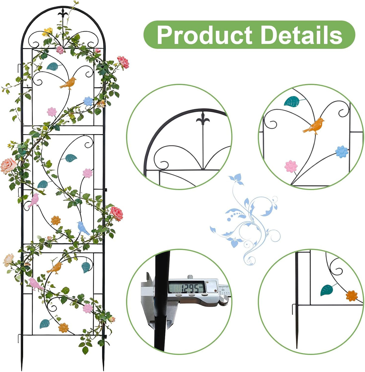 unho 2 Pack 84x19in Garden Trellis Iron Arch for Climbing Plants Outdoor | Decoration Trellis with Black Metal Coating