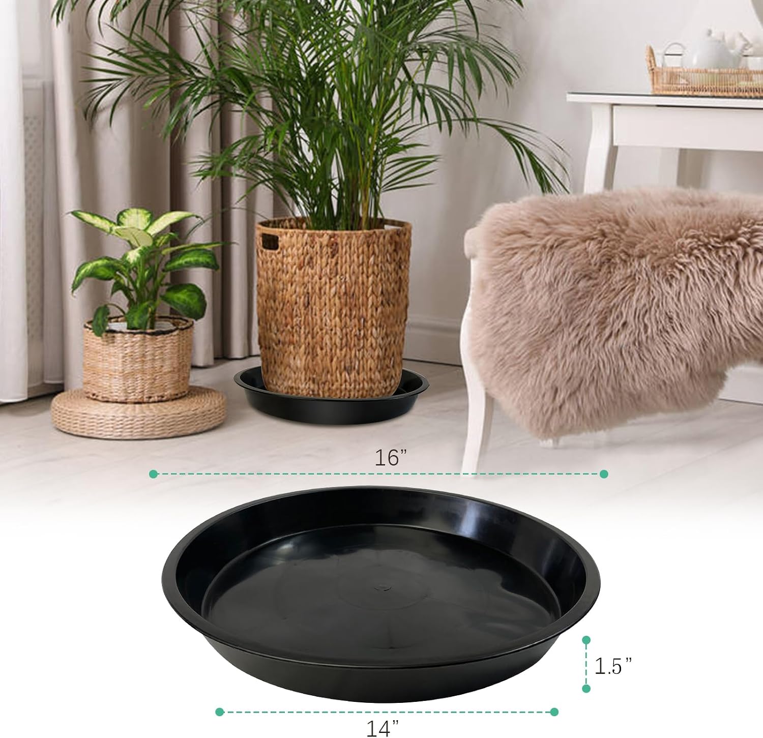 Plant Saucer 14 16 18 20 22 Inch, 4 Pack Heavy Duty Large Plant Tray for Planter Pot, Plastic Flower Pot Saucers Drip