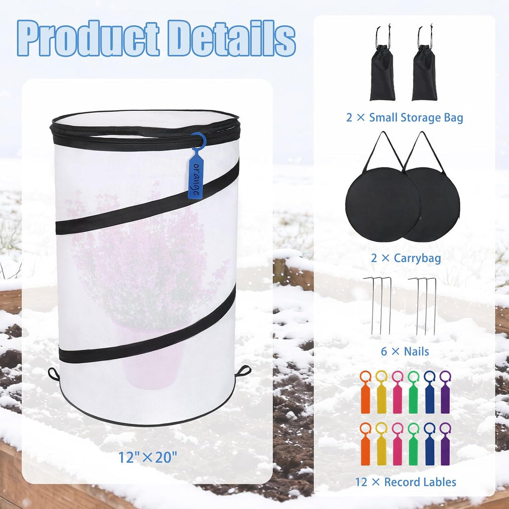 2 Pcs 12"×21" Pop Up Round Winter Frost Plant Cover,Foldable Non Woven Winter Plant Freeze Protection Tent with Ground