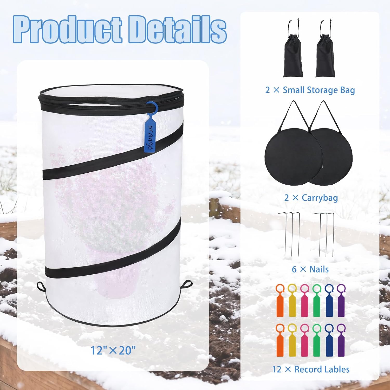 2 Pcs 12"×21" Pop Up Round Winter Frost Plant Cover,Foldable Non Woven Winter Plant Freeze Protection Tent with Ground