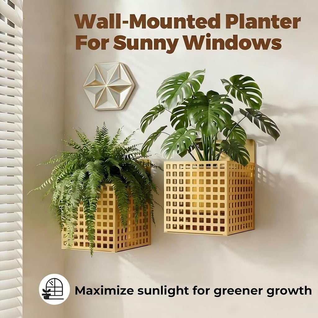 Self-Watering Wall Mount Planter – Gold Indoor Plant Holder Wall Hanging | Self-watering, less care. Antique gold