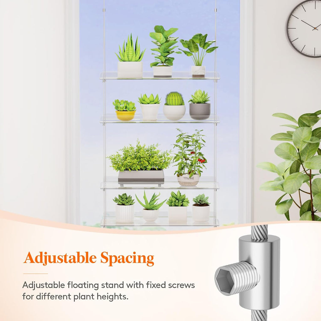 Lifewit 3-Tier Window Plant Shelves, 15" Acrylic Adjustable Hanging Shelf | Versatile Hanger for Small Plants or