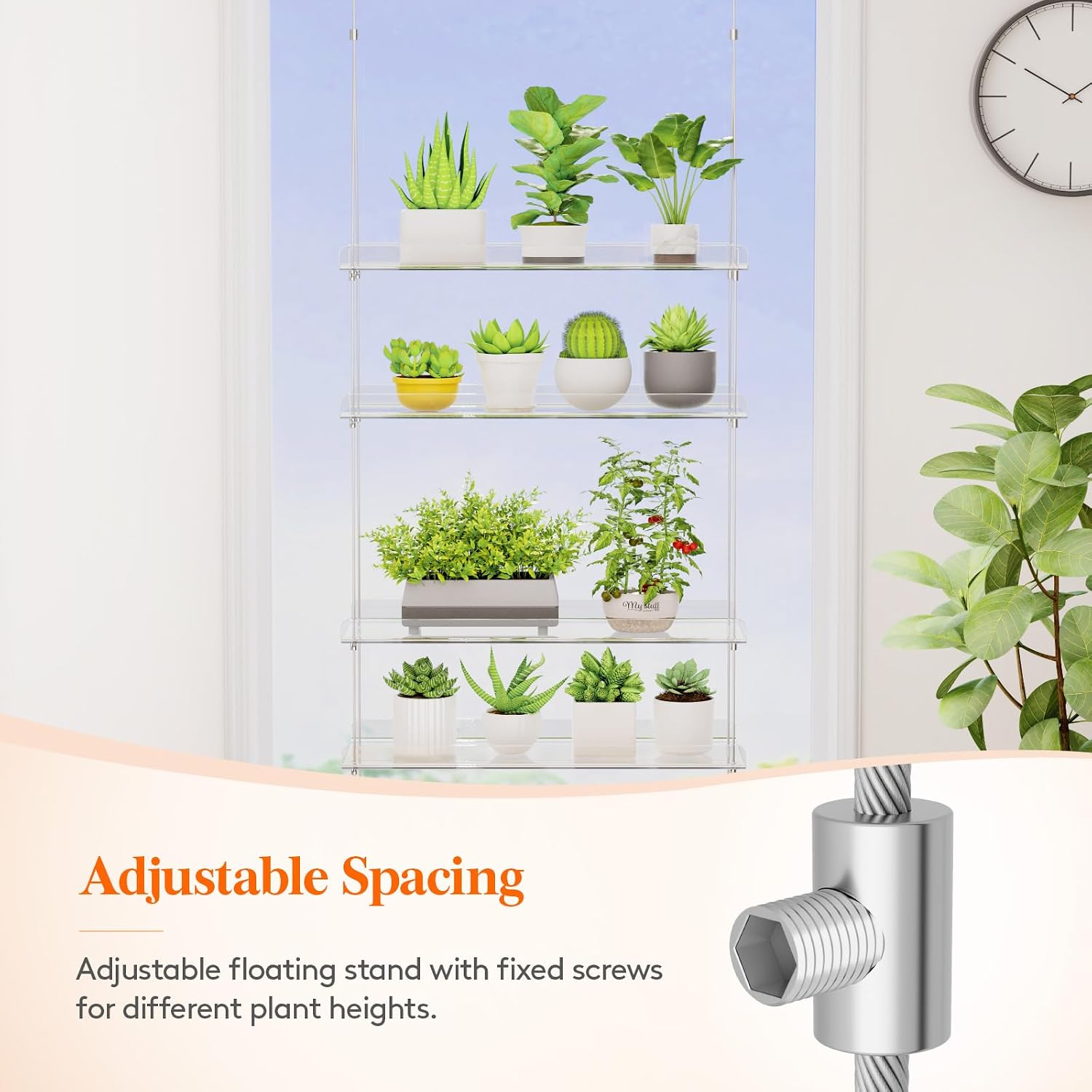 Lifewit 3-Tier Window Plant Shelves, 15" Acrylic Adjustable Hanging Shelf | Versatile Hanger for Small Plants or