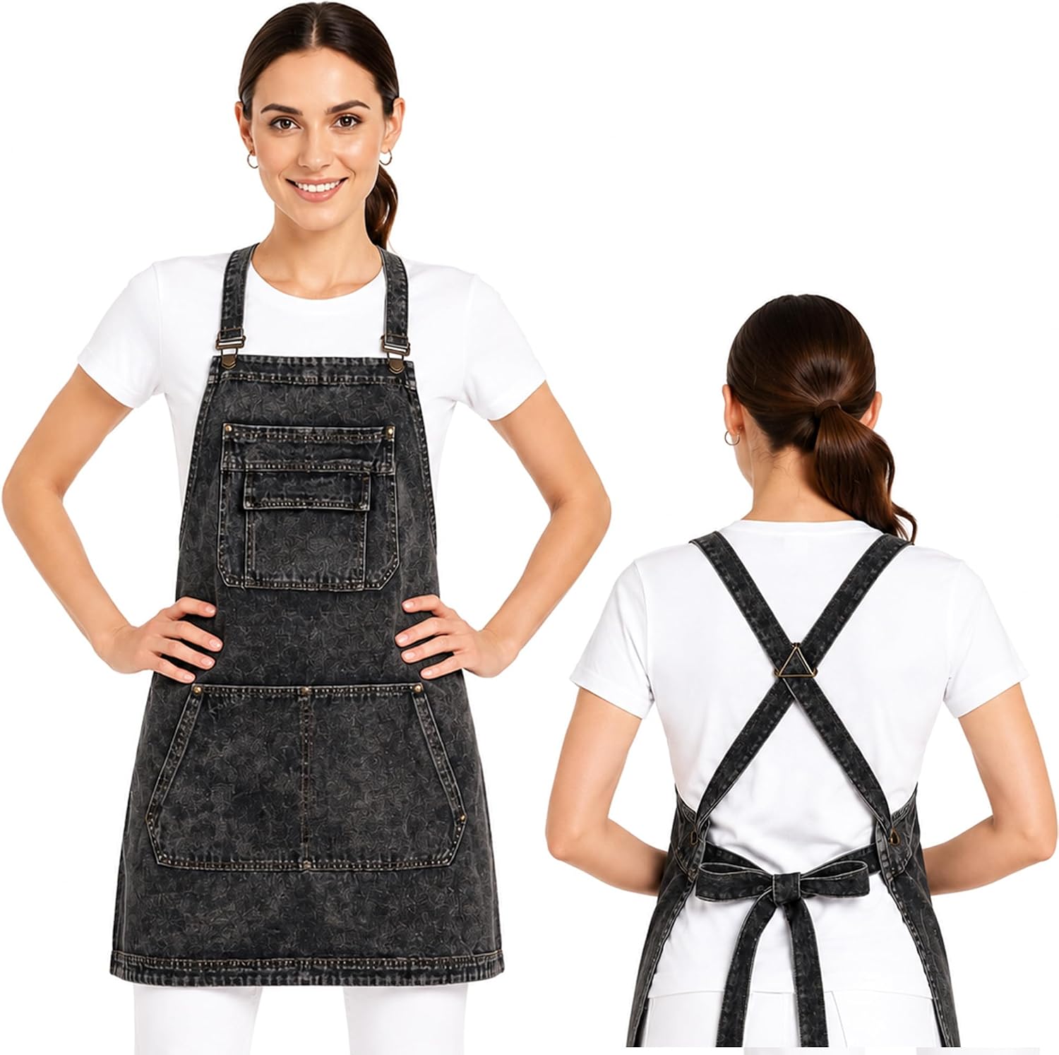 Denim Apron with Pockets for Hair Stylist Adjustable Straps Tool Apron Gardening Jean Work