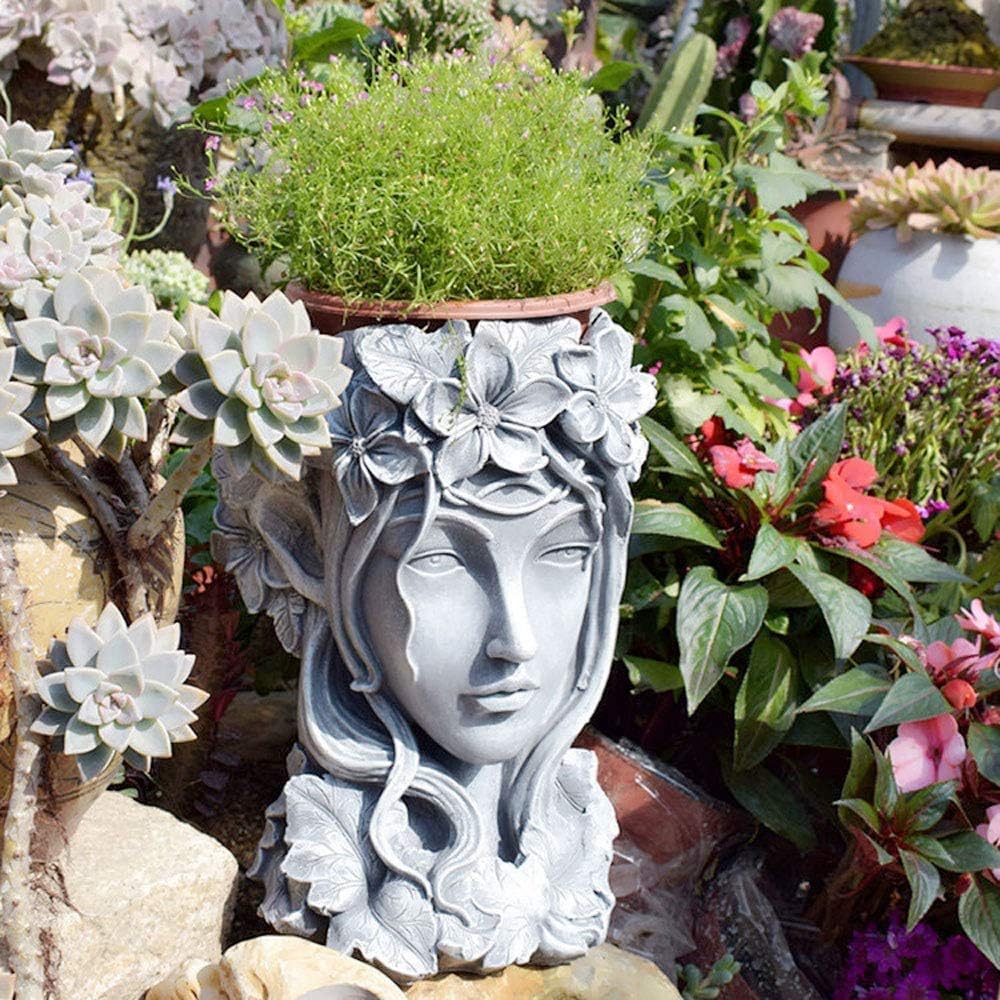Sungmor Creative Goddess Head Planter Statue for Garden Ornaments | 9×9×14 Inch Premium Resin | Cool Face Large