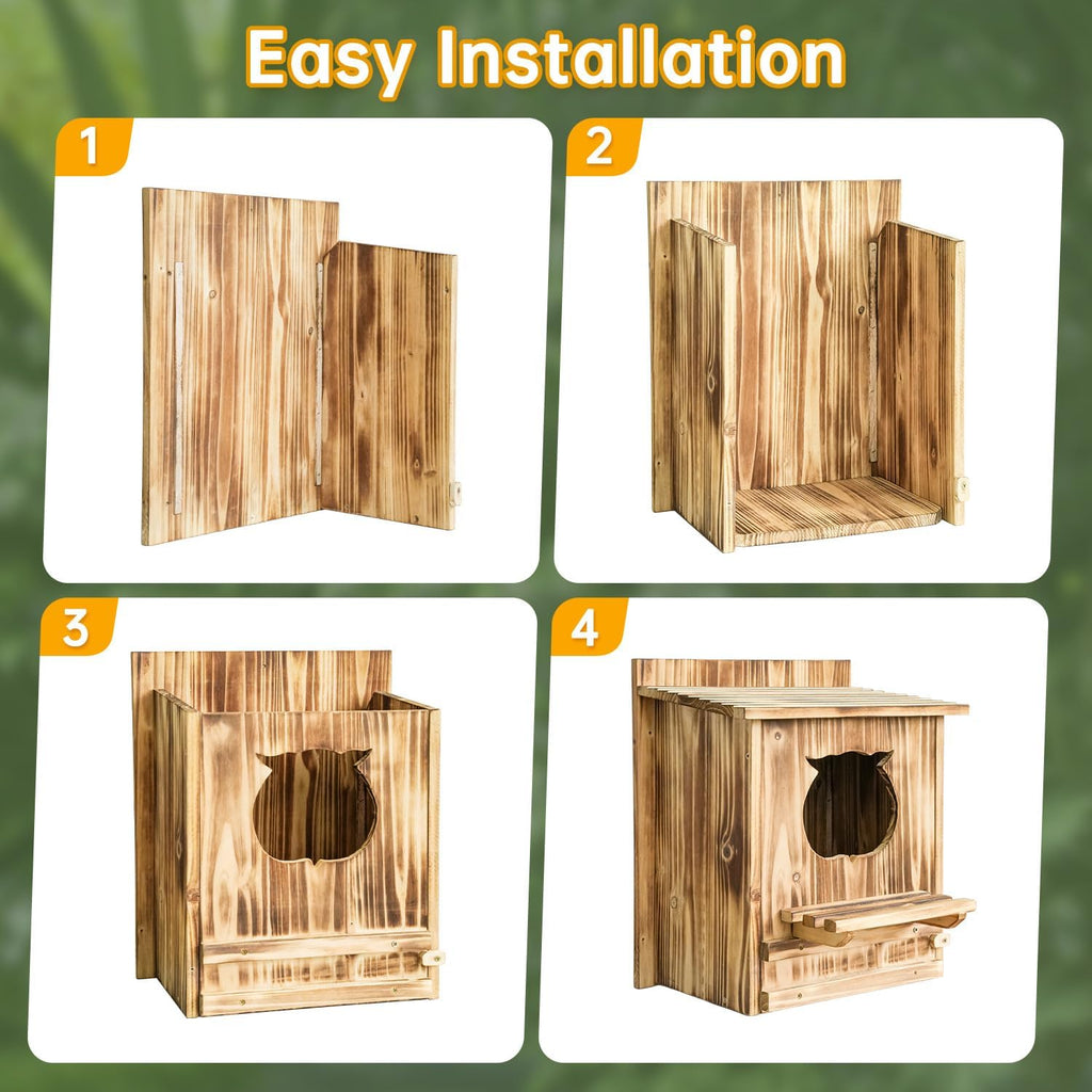 Owl Nesting Box for Outside 14.2×12×7.5 Inch Screech Owl House Bird House | Owl-Shaped Entrance, Wooden Bird Box, Easy