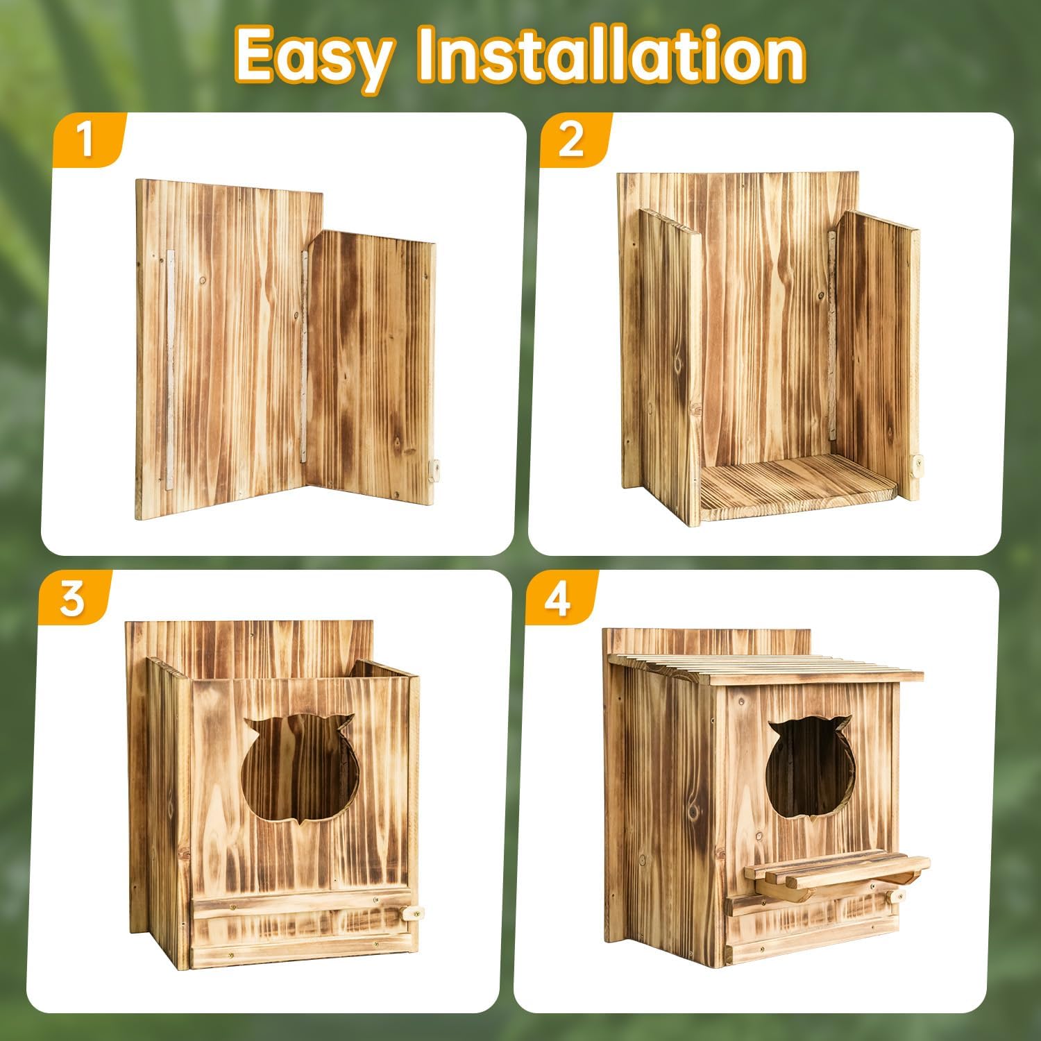 Owl Nesting Box for Outside 14.2×12×7.5 Inch Screech Owl House Bird House | Owl-Shaped Entrance, Wooden Bird Box, Easy