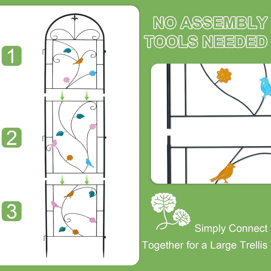 unho 2 Pack 84x19in Garden Trellis Iron Arch for Climbing Plants Outdoor | Decoration Trellis with Black Metal Coating